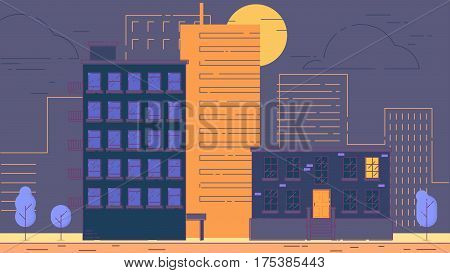 City Street stroke style illustration skyskrapers rasterized
