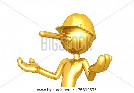 The Original 3D Character Illustration Construction Worker With A Growing Nose