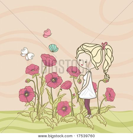 ragazza in campo papavero