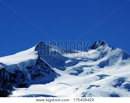 Snow Peak Mountain Scenic View Of Europe Alphine In Summer Clear Sky