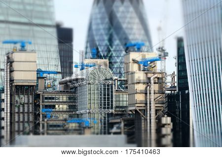 Minaturised Shot Of Buildings In London Financial District