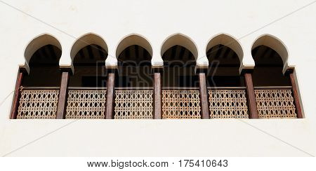 Traditional carved wooden window in Lamu Town Kenya