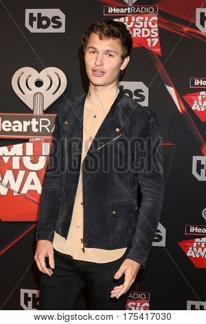 LOS ANGELES - MAR 5:  Ansel Elgort at the 2017 iHeart Music Awards at Forum on March 5, 2017 in Los Angeles, CA
