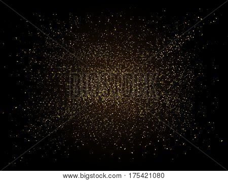 3D illustration of Golden glitter on black background. Gold sparkles backdrop. Golden explosion