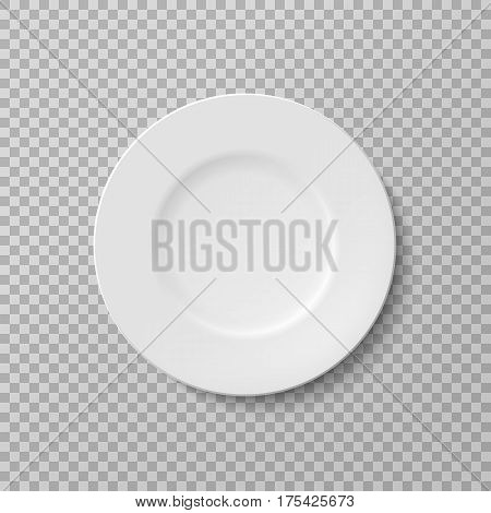 Plate isolated vector object on a transparent background. White kitchen appliances utensils for eating Illustration for your projects.