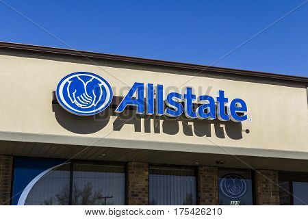 Muncie - Circa March 2017: Allstate Insurance Logo and Signage. The Allstate Corporation is the second largest personal lines insurer in the US II
