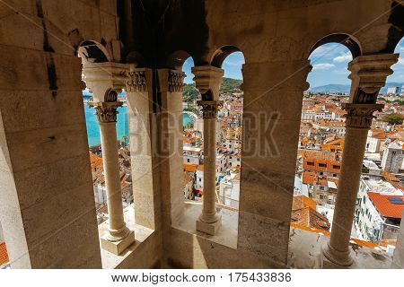 Columns inside the tower of the Cathedral Split in Croatia.