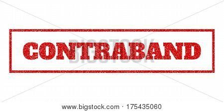 Red Rubber Seal Stamp With Contraband Text. Vector Caption Inside Rectangular Shape. Grunge Design A