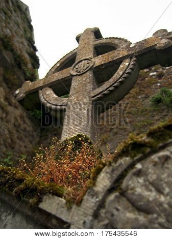 Celtic Cross At Cemetery In Ireland
