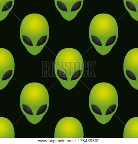 Vector alien heads. Seamless pattern on black background
