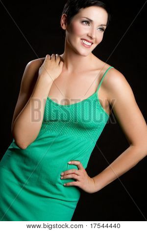 Bella sorridente verde vestito donna