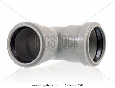 New grey drain pipe, isolated on white background