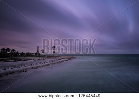Long exposure of the blue magic morning on the beach located at Fort de Soto, Florda.
