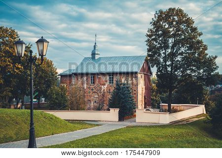 St. Boris and Gleb church. 12 th century building. Grodno city Belarus. Autumn landscape.