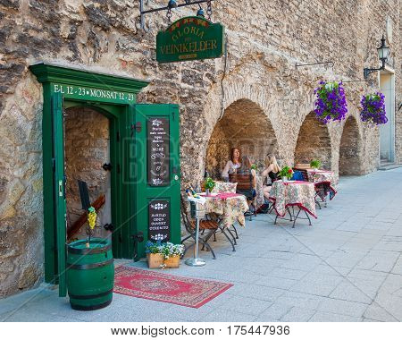 Tallinn, Estonia -  June 03, 2016: Outdoors Cafe In Old Town Of Tallinn, Estonia.