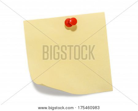 Blank yellow stick note isolated on white background. Removable self-stick notes.