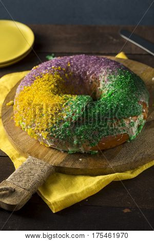 Homemade Colorful Mardi Gras King Cake