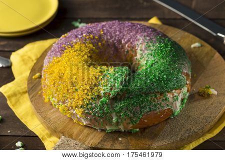 Homemade Colorful Mardi Gras King Cake