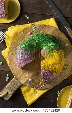 Homemade Colorful Mardi Gras King Cake