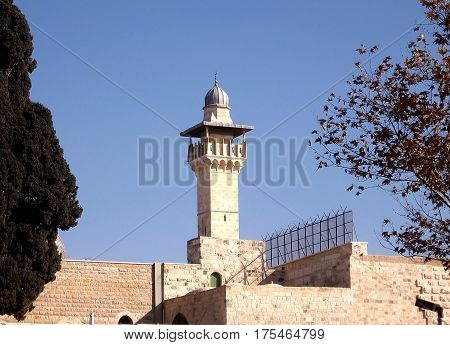 Minaret of Al-Aqsa Mosque in Jerusalem in Israel