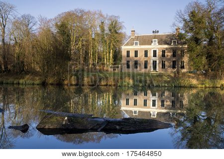 The manorial estate Oud-Amelisweerd on the banks of the river Kromme Rijn near Bunnik