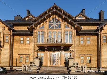 Kiev Ukraine - February 19 2017: Wooden Palace of Viktor Janoekovytsj in Kiev at the Dnjepr in the Ukraine.