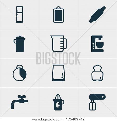 Vector Illustration Of 12 Restaurant Icons. Editable Pack Of Refrigerator, Carafe, Whisk And Other Elements.
