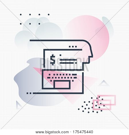 Abstract illustration concept of online banking digital access web bank account access. Premium quality unique graphic design with modern line icon symbol and colored geometric shapes on background.