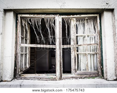 Window of an abandoned house in Alentejo region Portugal.