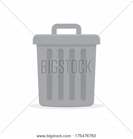 Gray trash can with lid. vector illustration in flat style on a white background