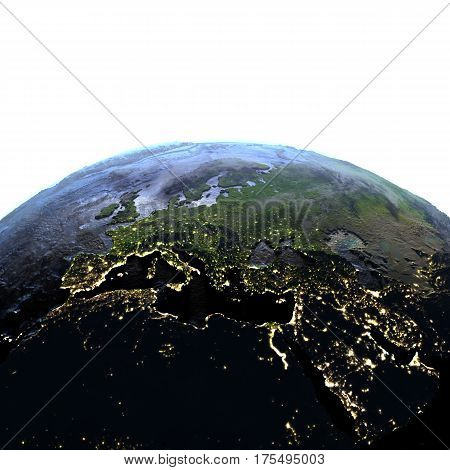 Emea Region On Earth At Night - Visible Ocean Floor