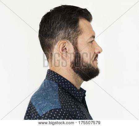 Man mustache casual studio portrait