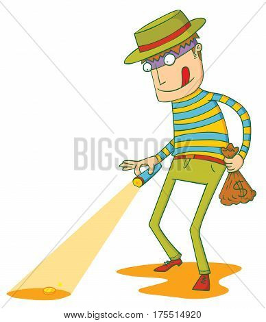 illustration of the greedy thief finding a coin