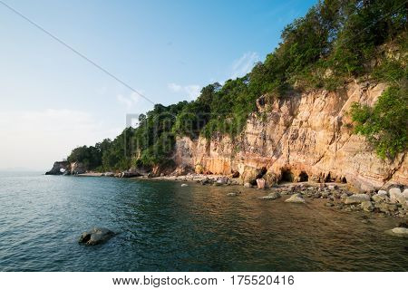 Sea shore landscape with mountains and arch at Krabi province, Thailand