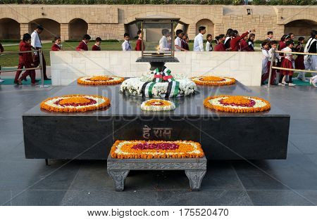 DELHI, INDIA - FEBRUARY 13: Rajghat, New Delhi. Memorial at Mahatma Gandhis body cremation place, Delhi, India on February 13, 2016.