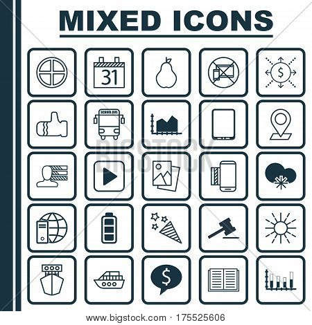 Set Of 25 Universal Editable Icons. Can Be Used For Web, Mobile And App Design. Includes Elements Such As Cellphone, Start Song, Date And More.