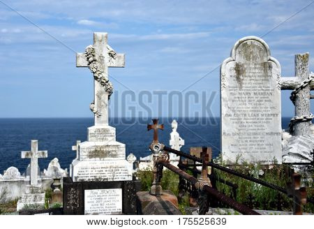 Sydney, Australia - Feb 5, 2017. Waverley Cemetery is a state heritage listed cemetery in an iconic location in Sydney. It is noted for its largely intact Victorian and Edwardian monuments.