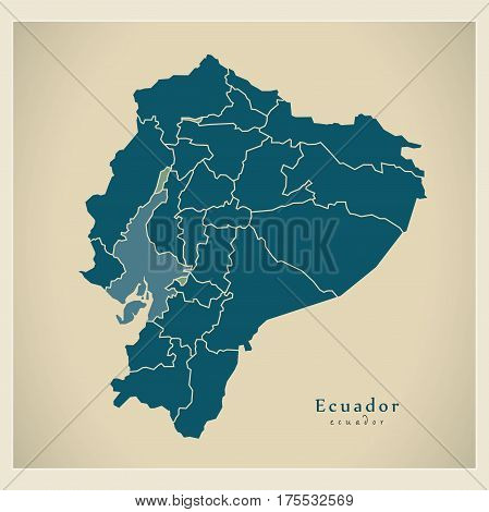 Modern Map - Ecuador With Provinces Ec Illustration Silhouette