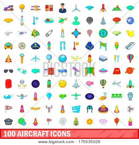 100 aircraft icons set in cartoon style for any design vector illustration