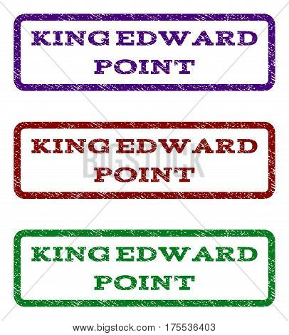 King Edward. watermark stamp. Text caption inside rounded rectangle frame with grunge design style. Vector variants are indigo blue, red, green ink colors. Rubber seal stamp with dust texture.