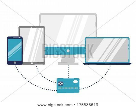 Modern electronic devices.Flat style illustration of laptop, pc, tablet and phone. Vector icon for websites and mobile minimalistic design. Popular gadgets.