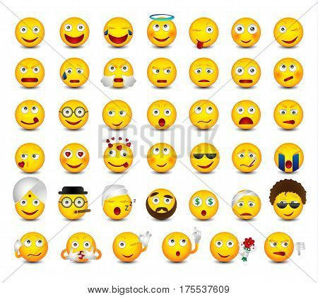 Emoticons. Big set on white background. Emoji vector illustration