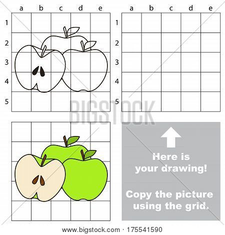 Copy the picture using grid lines, the simple educational game for preschool children education with easy gaming level, the kid drawing game with Apple Half Slice