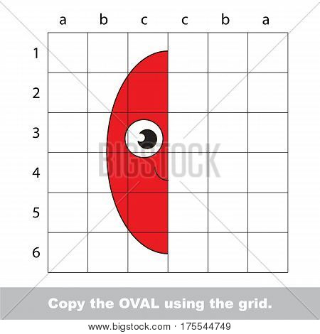 Finish the simmetry picture using grid sells, vector kid educational game for preschool kids, the drawing tutorial with easy gaming level for half of Red Oval