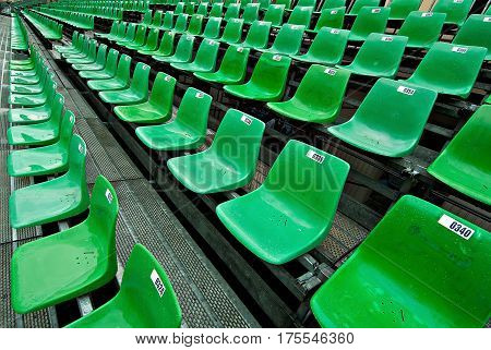 Row of the green stadium seat. Stadium