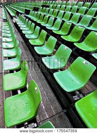 Row of the green stadium seat. Stadium