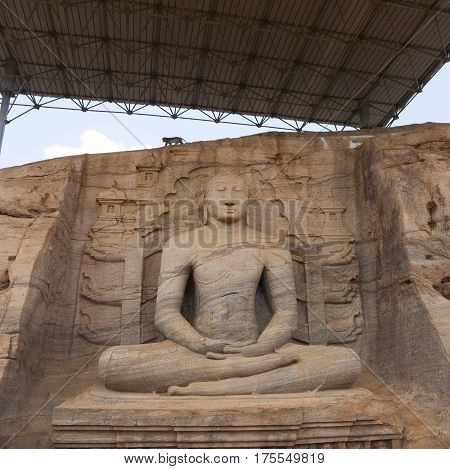 Statue of Gal Vihara in Polonnaruwa or Pulattipura ancient city Kingdom of Polonnaruwa in Sri Lanka