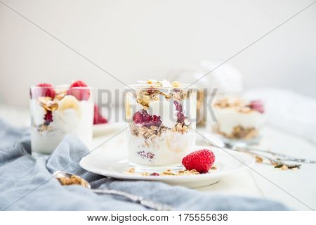 Healthy Energy-boosting Granola And Yogurt Breakfast