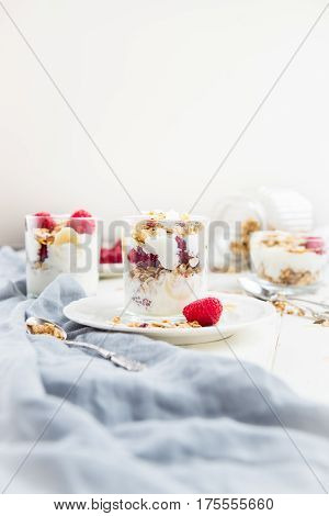 Healthy Energy-boosting Granola And Yogurt Breakfast