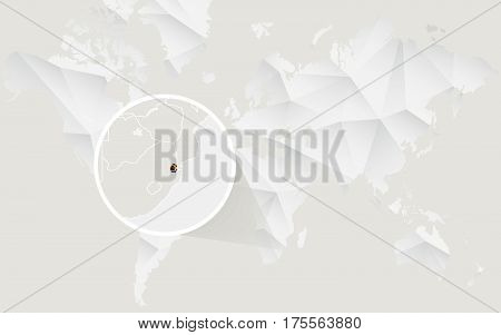 Swaziland Map With Flag In Contour On White Polygonal World Map.